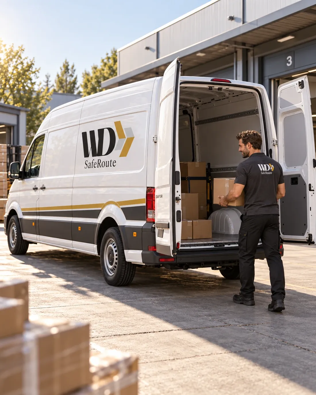 Beladung eines WD-SafeRoute-Transporters an der Laderampe